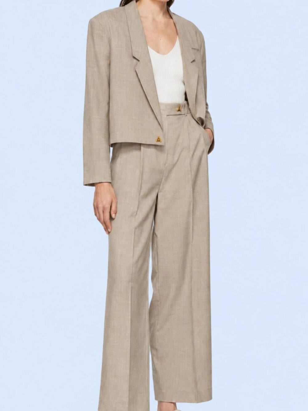 Aeron Blazer Womens 40 L Beige Wool Crop Oversize One Button Lined Jacket Short